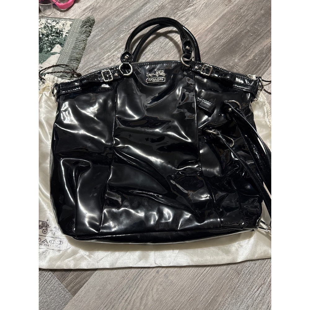 Coach Madison Sophia Black Patent Leather Satchel Bag 18627 In Used Condition